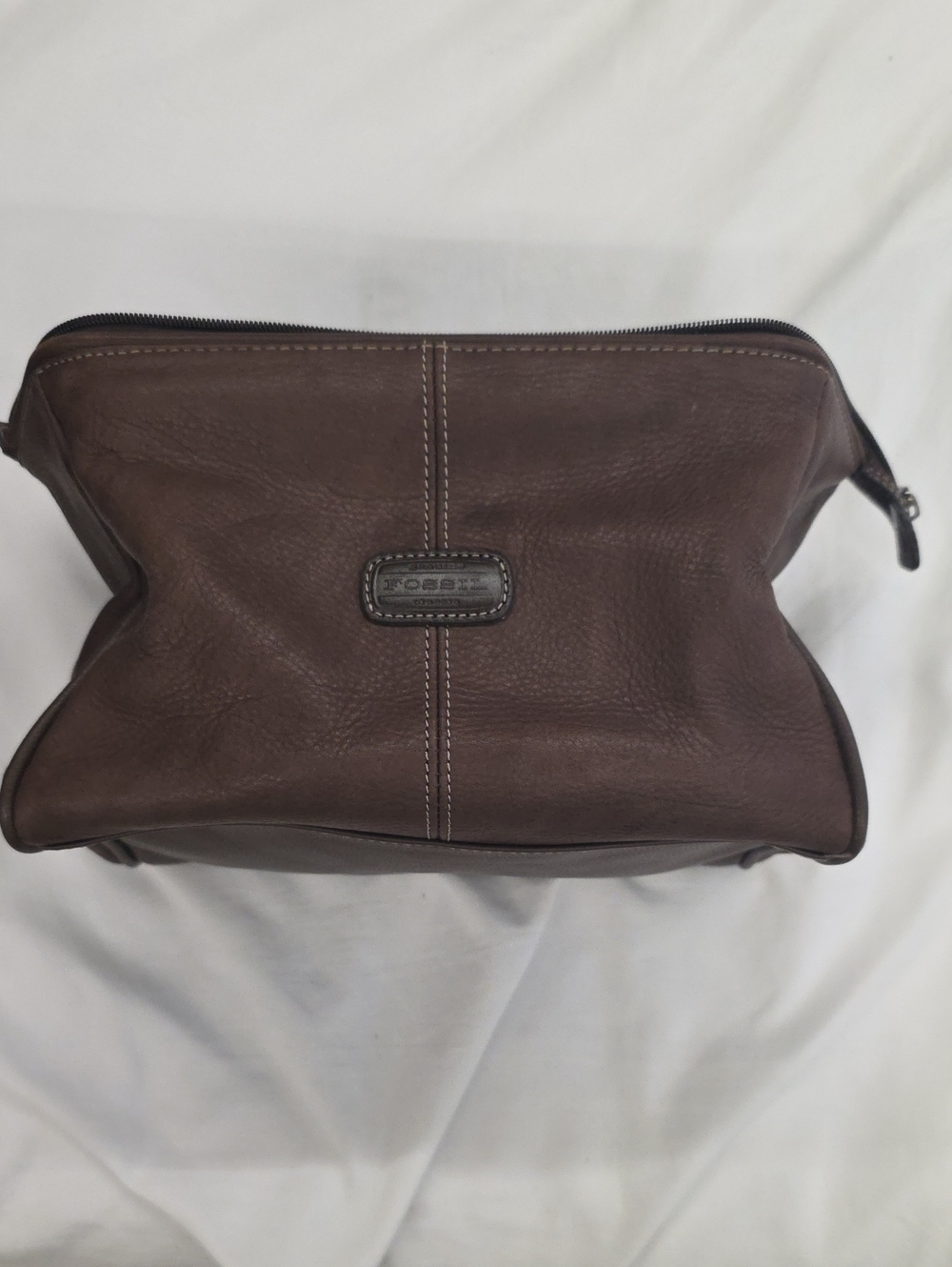 Fossil Men's Brown Leather Dopp Kit Travel Toiletry Bag